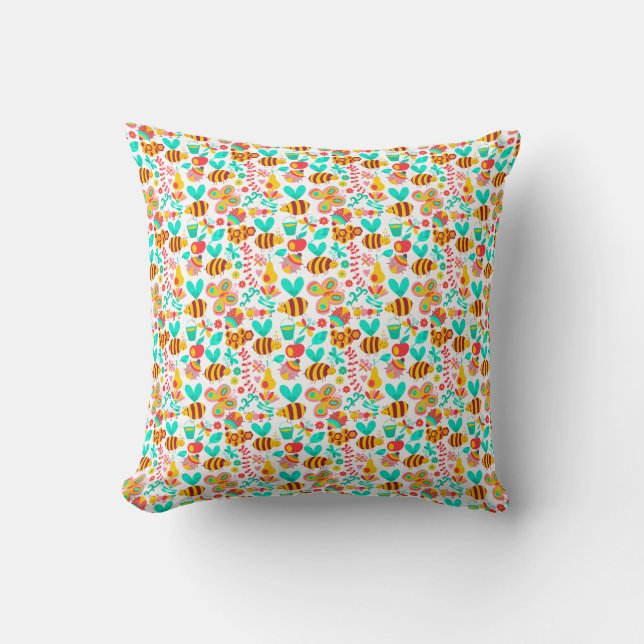 Cute colourful insects patterns cushion (Front)
