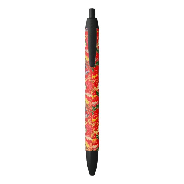 Cute colourful japanese floral patterns black ink pen (Back (Vertical))