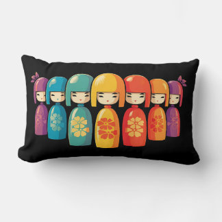 Cute Colourful Japanese Kokeshi Dolls Lumbar Cushion