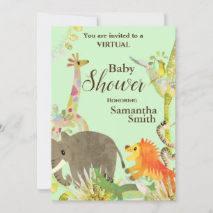 Cute Colourful Jungle Animals Tropical Art Shower Invitation