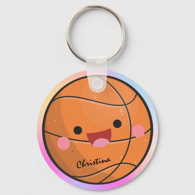 Cute Colourful Kawaii Basketball Ball Player's Nam Key Ring (Front)
