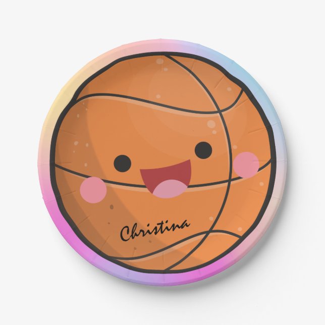 Cute Colourful Kawaii Basketball Ball Player's Nam Paper Plate (Front)