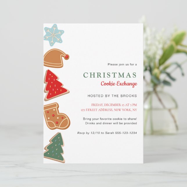 Cute Colourful Kids Christmas Cookie Exchange Part Invitation (Standing Front)
