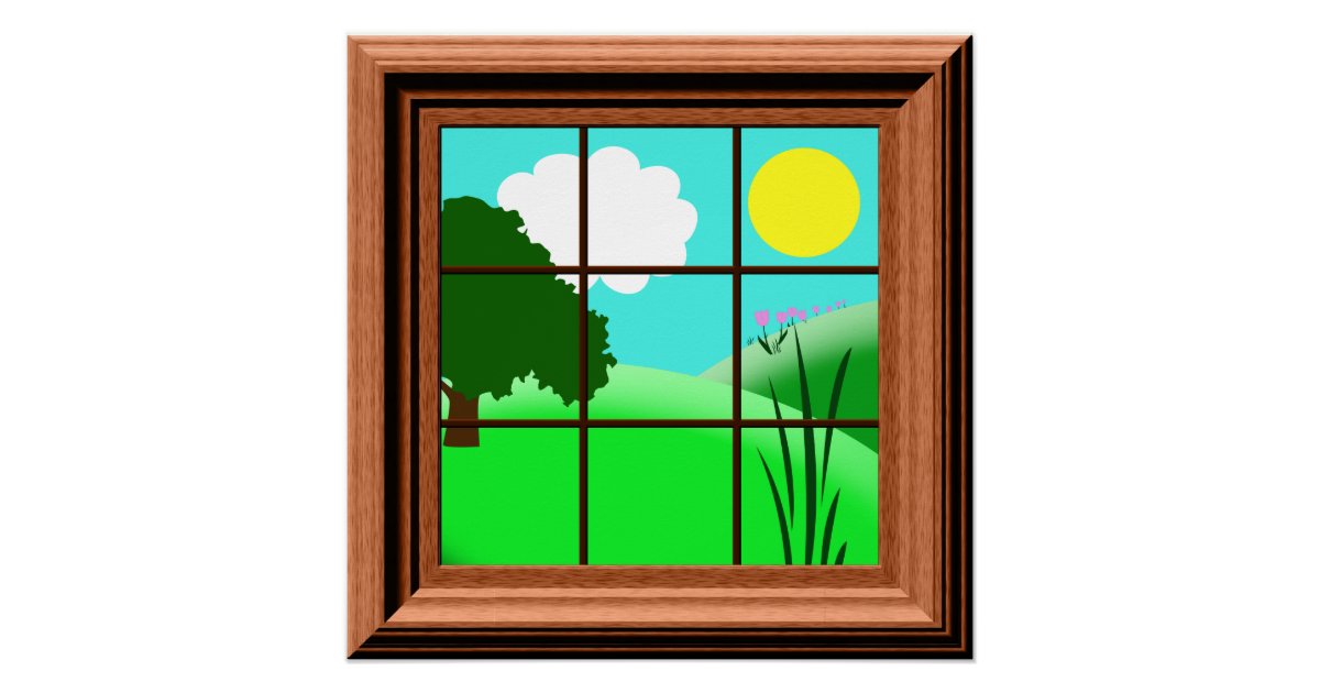 Cute Colourful Kids Fake Window View Cartoon Poster Cute Colourful Kids Fake Window View Cartoon Poster