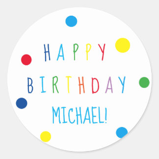 Cute Colourful Kids Happy Birthday Round Sticker