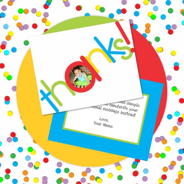 Cute Colourful Kids Photo Thanks Thank You Card (Creator Uploaded)