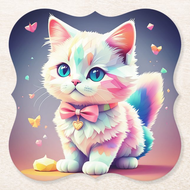 Cute Colourful Kitten-84301 Paper Coaster (Front)