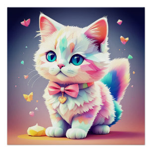 Cute Colourful Kitten-84301 Poster