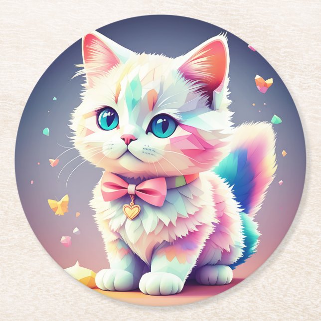 Cute Colourful Kitten-84301 Round Paper Coaster (Front)