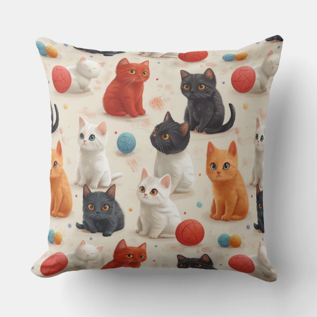 Cute colourful kittens children's pattern  cushion (Front)