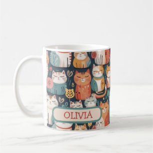 Cute Colourful Kittens Pattern Personalised Coffee Mug