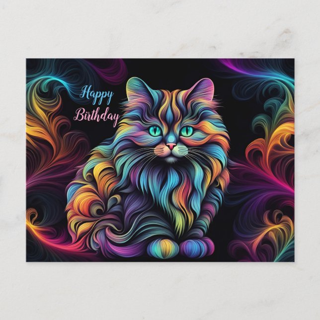 Cute Colourful Kitty Cat Art Postcard (Front)