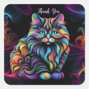 Cute Colourful Kitty Cat Art Thank you Square Sticker