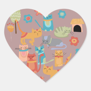 Cute Colourful Kitty Cats Gifts for Cat Lovers Pin Heart Sticker