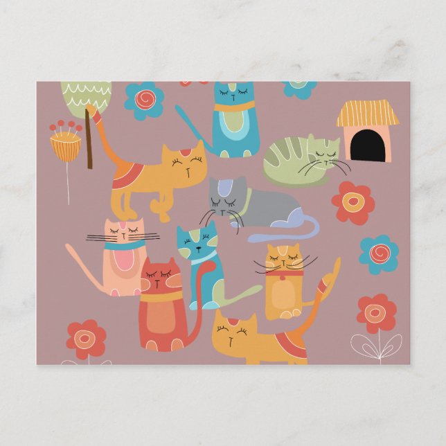 Cute Colourful Kitty Cats Gifts for Cat Lovers Pin Postcard (Front)