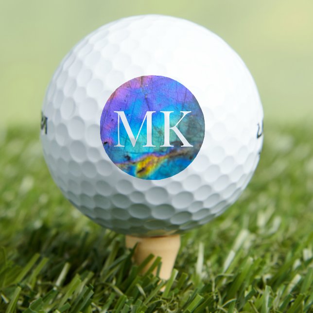 Cute Colourful Labradorite Crystal Initial Monogra Golf Balls (Cute Colorful Labradorite Crystal Initial Monogram Golf Balls)