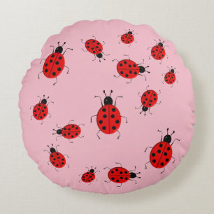 Cute colourful ladybugs clip art round cushion