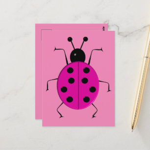 Cute colourful ladybugs ,lucky charm round clock w postcard
