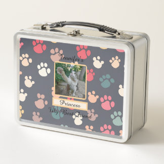 Cute Colourful Large Paw Prints My Best Friend Metal Lunch Box