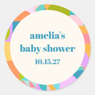Cute Colourful Lavender Blue Baby Shower Custom Classic Round Sticker