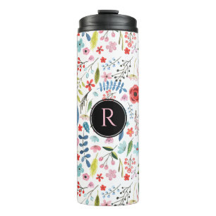 Cute Colourful Leafs & Flowers Botanical Pattern Thermal Tumbler