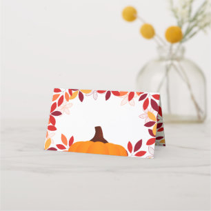 Cute Colourful Leaves Pumpkin Frame Place Card