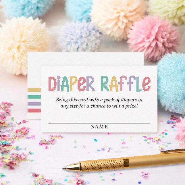 Cute Colourful Lettering Diaper Raffle Baby Shower Enclosure Card (Creator Uploaded)