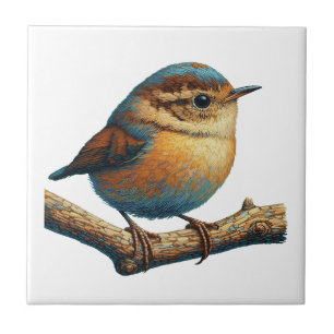 Cute & Colourful Little Bird on Branch Accent Tile