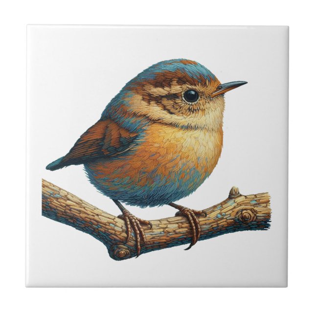 Cute & Colourful Little Bird on Branch  Accent Tile (Front)