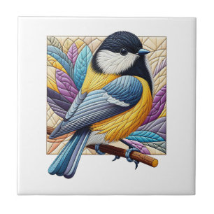 Cute & Colourful Little Bird on Branch Quiltyle Tile