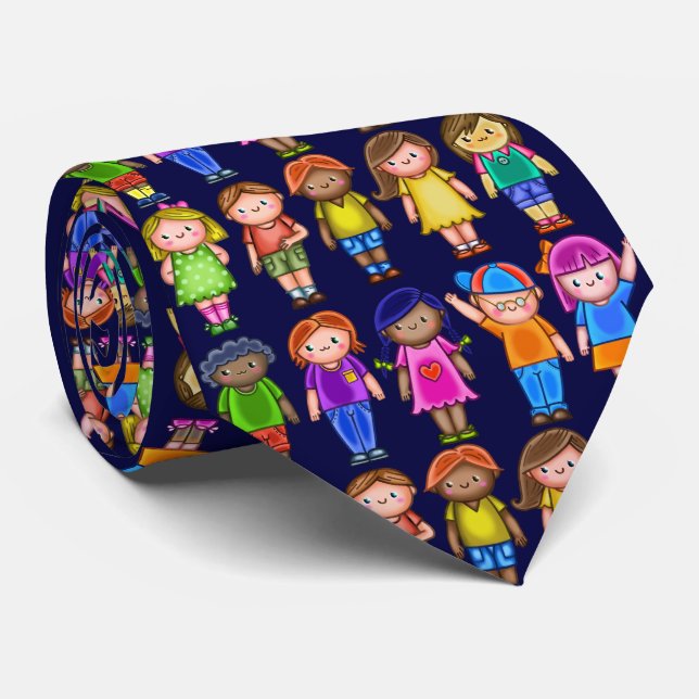 Cute Colourful Little Happy Kawaii Kids Tie (Rolled)