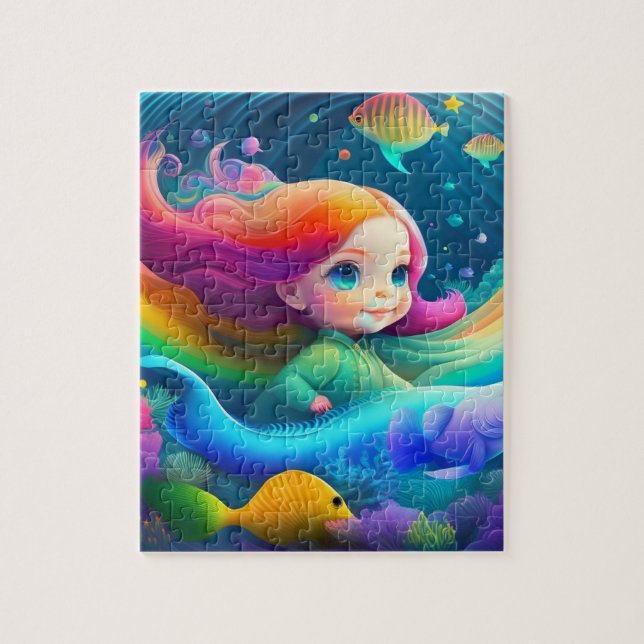 Cute Colourful Little Princess With Fish Jigsaw Puzzle (Vertical)