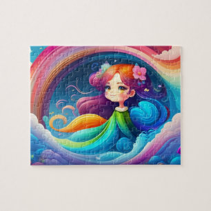 Cute Colourful Little Princess With Rainbow Jigsaw Puzzle