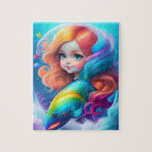 Cute Colourful Little Princess With Rainbow Jigsaw Puzzle