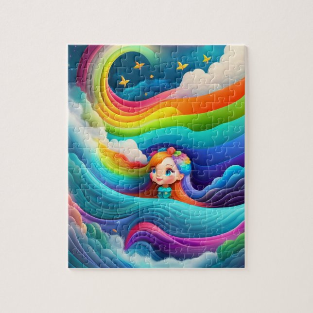Cute Colourful Little Princess With Rainbow Jigsaw Puzzle (Vertical)