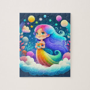 Cute Colourful Little Princess With Rainbow Jigsaw Puzzle