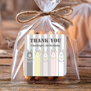 Cute Colourful Llamas Kids Birthday Thank You Square Sticker