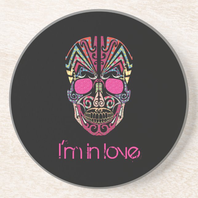 Cute colourful lover skull coaster (Front)