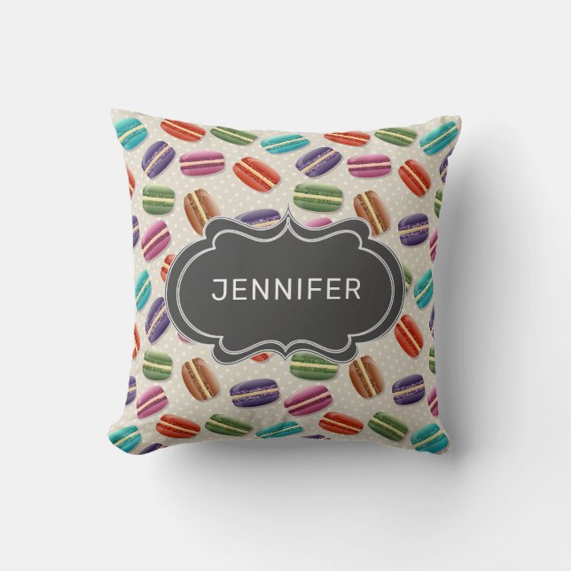 Cute Colourful Macarons Pattern with Fancy Frame Cushion (Front)