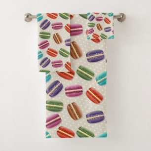 Cute Colourful Macarons Pattern with Polka Dots Bath Towel Set