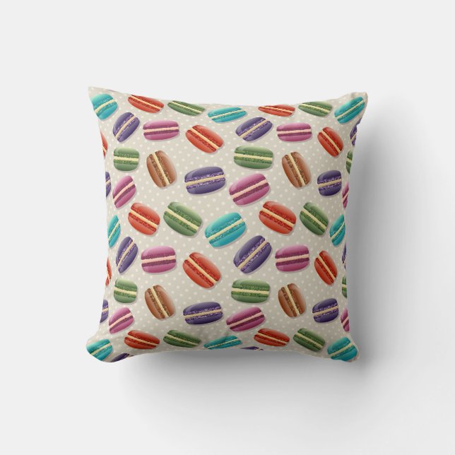 Cute Colourful Macarons Pattern with Polka Dots Cushion (Front)