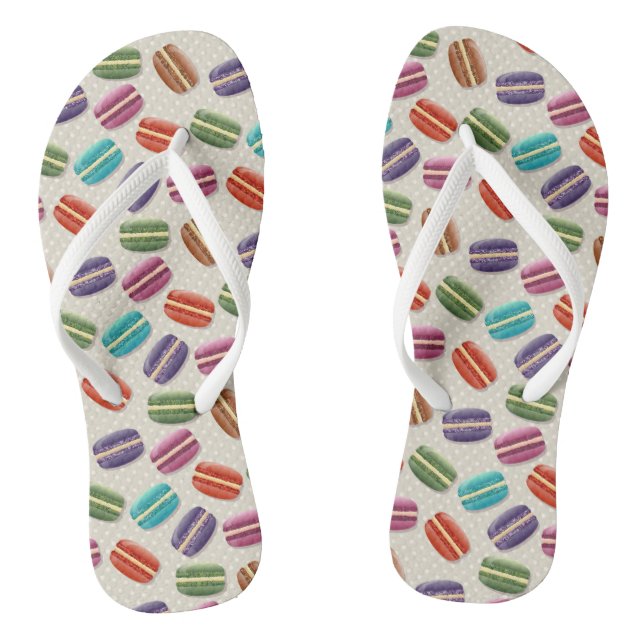 Cute Colourful Macarons Pattern with Polka Dots Jandals (Footbed)