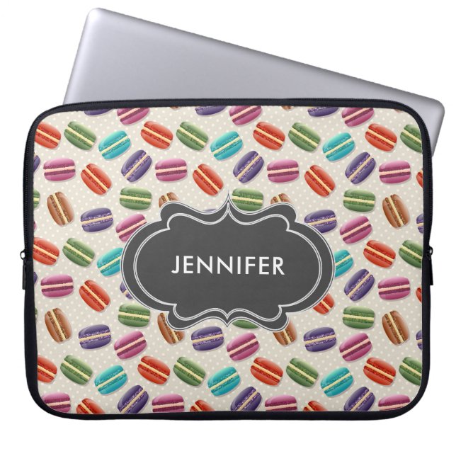 Cute Colourful Macarons Pattern with Polka Dots Laptop Sleeve (Front)