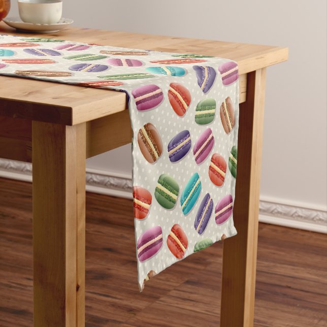 Cute Colourful Macarons Pattern with Polka Dots Short Table Runner (In Situ)