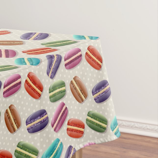 Cute Colourful Macarons Pattern with Polka Dots Tablecloth (In Situ)