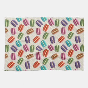 Cute Colourful Macarons Pattern with Polka Dots Tea Towel