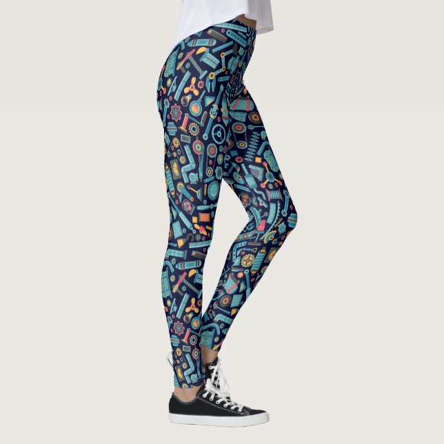 Cute Colourful machinery Elements Pattern Leggings (Right)