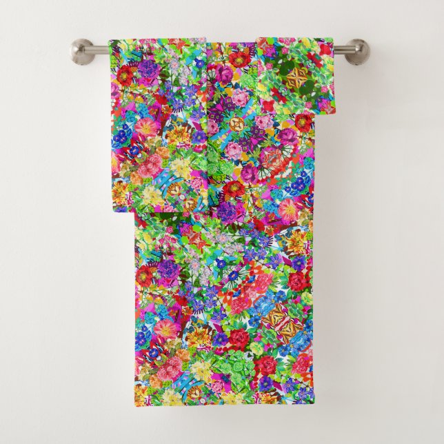Cute colourful magic flowers bath towel set (Insitu)
