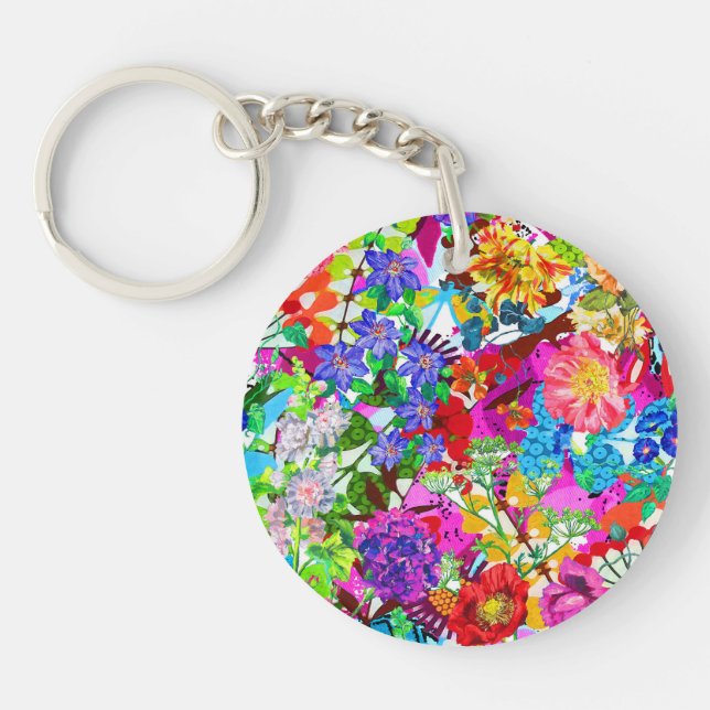 Cute colourful magic flowers key ring (Front)