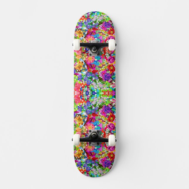 Cute colourful magic flowers skateboard (Front)